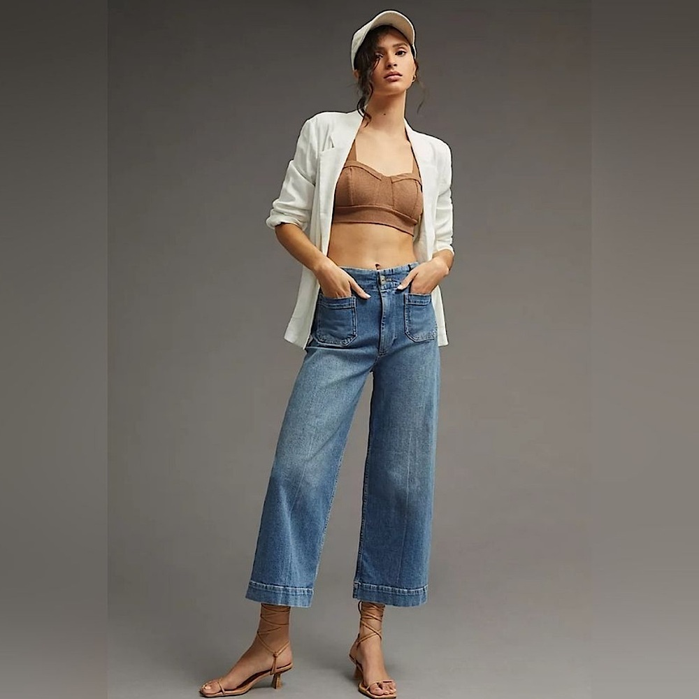 Anthropologie‎ Pilcro The Skipper Wide Leg Cropped Sailor Jeans 25 Tall 25T 25L